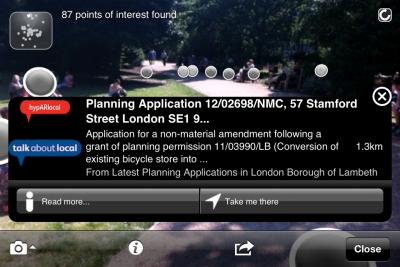 Lambeth Council's planning feed in LayAR